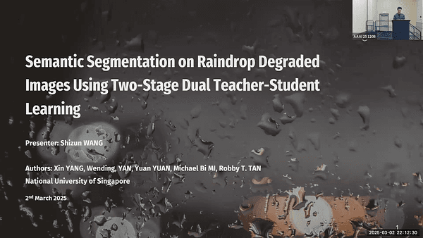 Semantic Segmentation on Raindrop Degraded Images Using Two-Stage Dual Teacher-Student Learning